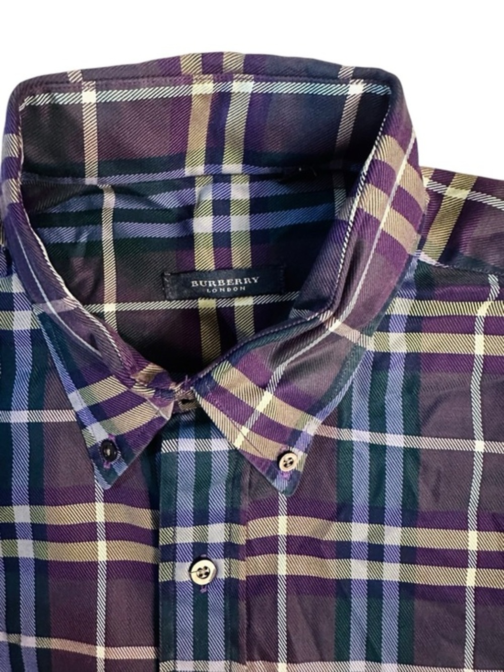 Burberry London Check Long Sleeve Button Down Shirt Mens Large Purple Green